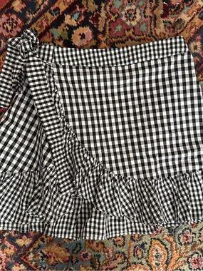 Lovers and Friends Black & White Gingham Ruffle Wrap Skirt - Women